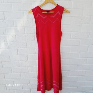 ANN TAYLOR Pink Fuchsia Stretch Knit Fitted A-Line Fall Summer Dress sz: XS